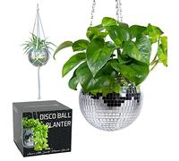 SCANDINORDICA Pot de Fleurs Boule à facettes - Ensemble Complet avec chaîne, Suspension en macramé et Pot intérieur | Argent 15 cm