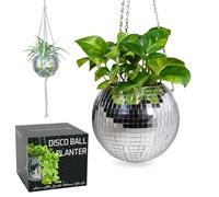 SCANDINORDICA Pot de Fleurs Boule à facettes - Ensemble Complet avec chaîne, Suspension en macramé et Pot intérieur | Argent 20 cm