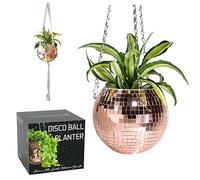 SCANDINORDICA Pot de Fleurs Boule à facettes - Ensemble Complet avec chaîne, Suspension en macramé et Pot intérieur | Or Rose 15 cm