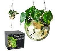 SCANDINORDICA Pot de Fleurs Boule à facettes - Ensemble Complet avec chaîne, Suspension en macramé et Pot intérieur | Or 20 cm