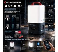Scangrip Lampe de travail Area 10 Connect, 10000 lm, Bluetooth, 5 niveaux, USB, IP65
