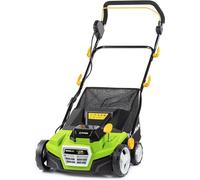 Scarificateur électrique sans balais, 20 V, largeur 38 cm, 16 lames, réglage en 5 positions (-12 à +6 mm), poignée ergonomique. Batteries et chargeur non inclus