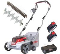 Scarificateur et aérateur de gazon sans fil 3-en-1 IAVL 2-2032, largeur de travail de 32 cm | Inclus : 2 batteries 20V 2,0Ah et chargeur rapide, bac de ramassage de 30 litres, réglage de profondeur de