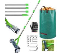 Scarificateur Manuel avec Roues,Verticuteur à Manche de 163 cm,Aérateur de Gazon avec Rouessac à déchets de Jardin,Grattoir de Jardin en Métal,Amovible, Verticuteur Réglable,Houe de Scarification