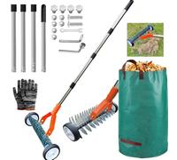 Scarificateur Manuel avec Roues,Verticuteur à Manche de 163 cm,Aérateur de Gazon avec Rouessac à déchets de Jardin,Grattoir de Jardin en Métal,Amovible, Verticuteur Réglable,Houe de Scarification