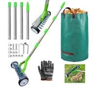 Scarificateur Manuel avec Roues,Verticuteur à Manche de 165 cm,Râteau Aérateur Sac à Déchets de Jardin,Râteau de Vert