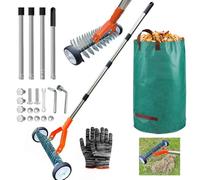 Scarificateur Manuel avec Roues, Verticuteur à Manche de 165 cm, Râteau Aérateur Sac à Déchets de Jardin, Râteau de Scarification Réglable, pour Nettoyer Les Pelouses Mortes et Réparer Les Jardins