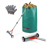 Scarificateur manuel avec roulettes, râteau de scarification avec manche de 166 cm, aérateur de pelouse avec roues, râteau de coupe en métal, amovible, râteau de scarification réglable pour jardin