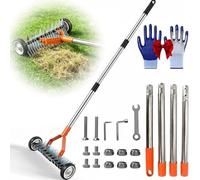 Scarificateur Manuel, Râteau À Gazon Professionnel avec Roues, Amovible,réglable, Aérateur De Jardin Réglable avec Lames en Acier Au Carbone, pour Enlever Mousse Et Herbe Morte (Orange)