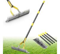 Scarificateur râteau à gazon - 140 cm - 19 dents en acier - Tête réglable - Poignée démontable - Pour pelouse et jardin