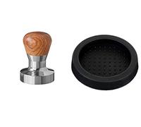 Scarlet Espresso | Tamper « Passion » pour barista ; avec manche ergonomique en PVC ou en bois précieux au choix et base en acier inoxydable de précision (set 51 mm et plateau pour tamper)