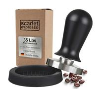 Scarlet espresso - Tamper « Perfetto » pour barista - Calibrage de pression 35 lbs - Avec poignée en aluminium noir et base en acier inoxydable précise Set (58.5 mm + Tamperablage) Noir