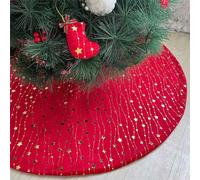 SCAUA Jupe De Sapin De Noel，Étoiles Rayées d'or Luxe Tapis De Sapin De Noë Cache Pied Sapin De Noel Couvre-Pied De Sapin pour Fête Vacances Décorations d'arbre De Noël Decoration De Maison (Red,90cm)
