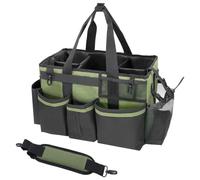 SCAVATA - Organiseur de panier de ménage portable avec poignée et sangles d'épaule pour gouvernantes, sac de rangement d'outils de nettoyage sous l'évier et voiture avec 4 séparateurs pliables (vert)