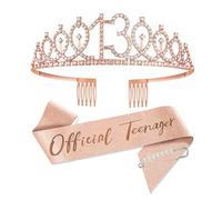 SCBOY 13 Ans Anniversaire Fille 13 Ans Miss Cadeau Birthday Girl Decoration Déco de Fête Inclut Couronne et Echarpe Rose Deco Anniversaire
