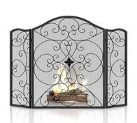 SCENDOR GARDEN Clôture de cheminée en fer forgé 3 pièces - 127 cm (L) x 91,5 cm (H) - Moderne et élégant - Pliable - Clôture de cheminée de sécurité - Déflecteur d'étincelles - Noir