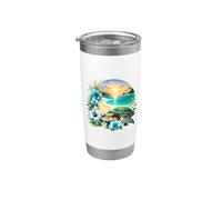 Scène artistique tortue de mer et fleurs tropicales Gobelet isotherme en acier inoxydable double paroi