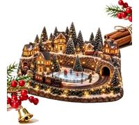 Scène de village de Noël, train de table en résine et décoration de | Village de vacances miniature, présentoir de train en résine, détail de patinage, décoration de cheminée de 22 cm