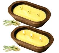 SCENTORINI Bougies Parfumées à la Citronnelles, 2 Bougies en Plateau de Bois, Pendant Environ 60H, en Cire de Soja Naturelle d'Été pour l'Intérieur l'Extérieur Jardin Voyage Camping Pique-nique