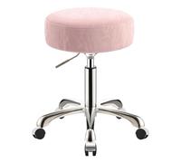 SCGSJZH Tabouret roulettes, Réglable en Hauteur de 45 à 58 cm, Rond Roulant Chaise de Maquillage en Motif Glacier PU Cuir, Pivotant Tabouret pour Esthetique et Coiffeur (Argent + Rose, sans Dossier)