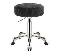 SCGSJZH Tabouret roulettes, Réglable en Hauteur de 45 à 58 cm, Rond Roulant Chaise de Maquillage en Motif Glacier PU Cuir, Pivotant Tabouret pour Esthetique et Coiffeur (Argent + Noir, sans Dossier)