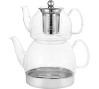 Schäfer Double verseuse en verre Set de théières avec pied en acier inoxydable 600 ml & 1,5 L lavable au lave-vaisselle et compatible avec l'induction