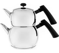 Schäfer Edelstahl Teezubereitungs-Set 2,0L + 1,0L - Théières pour tous les types de cuisinières Poignées en caoutchouc