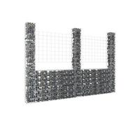 vidaXL Panier de gabion - U avec 3 poteaux - Fer