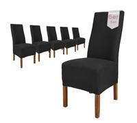 SCHEFFLER-Home Housse de Chaise en Flanelle élastique « Luna-Long » / Lot de 6 / Noir/Housses de Chaise pour chaises de balançoire/Housse Extensible