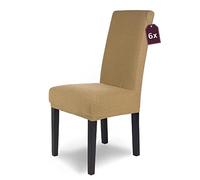 SCHEFFLER-Home Housse de Chaise en Flanelle élastique « Luna » / Lot de 6 / Beige/Housses de Chaise pour chaises de balançoire/Housse Extensible