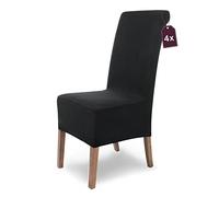 SCHEFFLER-Home Housse de Chaise Extensible « Sofia » / Lot de 4 / Noir/Housse de Chaise élastique/Housse Extensible en Flanelle avec Bande élastique/Housse de Chaise élégante