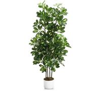 Schefflera artificiel 120 cm en pot noir, feuillage PEVA mat réaliste, sans entretien, plante déco salon/bureau, intérieur, cadeau