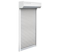 Schellenberg 39066 Kit de volet roulant pour fenêtre, système de volet roulant, mini 105 x 120 cm, blanc/gris, kit de potence en aluminium 45°, avec rails de guidage, PVC blindé