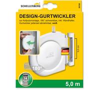 Schellenberg 50150 Enrouleur de sangle pour volet roulant Design Mini, avec sangle 14 mm x 5 m et support mural, blanc