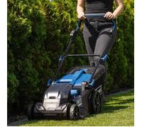 Scheppach Tondeuse sans fil BC-MP430-X 43 cm Brushless 2x20V 4Ah Bac 50 L Chargeur double 4,5A