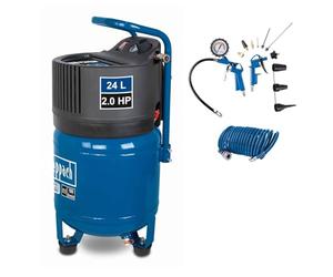 Scheppach Compresseur d’air vertical HC24V - tuyau 10 m +13 accessoires | 1500 W - Cuve de 24 L - pression 10 bar - Puissance d’aspiration 180 L/min - Sans huile - Manomètre