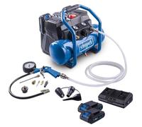 Scheppach Compresseur sans fil C-ACT160/6-X - série 20V IXES - 2x20V - cuve 6L - 8 bar - 11 accessoires + tuyau renforcé de 2,5 m inclus - machine nue (Avec 2 batteries 2Ah + chargeur double)