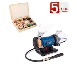Scheppach Meuleuse HG35 Double meule | avec arbre flexible et 103 pcs. d'accessoires | 75 x 20mm meule & disque de polissage | pare-étincelles