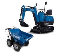 Scheppach Mini-Pelle EXC815 + Benne motorisée DP3000 - Moteur 4 Temps | largeur du godet 290 mm - portée 2330 mm - volume de la benne 125L - charge max 300 kg
