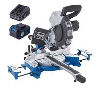 Scheppach Scie à onglet radiale BC-HM216-X - 1 bat. 4Ah + chargeur inclus | sans fil - Série 20V-IXES - Largeur/hauteur de coupe 340 & 65 mm - Lame de scie 210mm - Onglet 45 à -45°