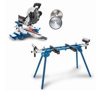 Scheppach Scie à onglets avec démarrage progressif & laser HM254-2000W | Lame Ø255mm - Largeur/hauteur de coupe : 340mm x 90mm- 2ème lame incluse - Avec support UMF1600
