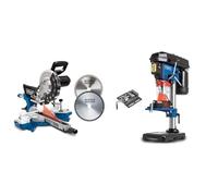 Scheppach Scie à onglets avec démarrage progressif & laser HM254 | 2000W | Lame Ø255mm & Perceuse d'établi à colonne DP16VLS | avec étau | 500W | 5 Vitesses pour le bois, le métal