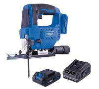 Scheppach Scie sauteuse sans fil C-JS220-X - 1 bat 2Ah + chargeur inclus | Série 20V IXES - Vitesse de levage : 2400 tr/min - Profondeur de coupe : 100 mm - Pour bois