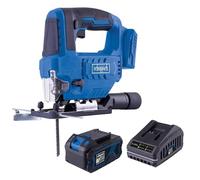Scheppach Scie sauteuse sans fil C-JS220-X -1 batterie 4Ah + 1 chargeur | Longueur de course : 19 mm - Vitesse de levage : 2400 tr/min - Profondeur de coupe : 100 mm - Pour bois