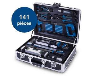 SCHEPPACH TB200 : Coffret d'outils complet, 141 pièces, comprenant des outils en acier chrome-vanadium, une boîte en aluminium verrouillable et des poignées antidérapantes