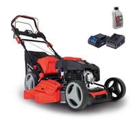 Scheppach Tondeuse Hybride MS225-53E - 1 bat 2Ah + chargeur + huile moteur | Moteur 4 Temps 224 cm3 / 6 CV - Largeur de Coupe 53 cm - Bac 65 L