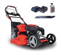 Scheppach Tondeuse MS225-53E - 1 bat 2Ah + chargeur + huile + lame inclus | ondeuse hybride - Moteur 4 Temps 224 cm³ / 6 CV - Largeur de Coupe 53 cm - Bac 65 L