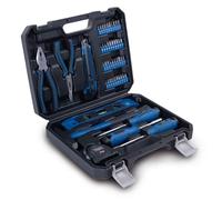 Scheppach WZK49 Mallette à outils remplie 50 pièces | rangées dans un coffret en plastique solide | avec marteau, mètre ruban, embouts, couteau, niveau à bulle et différentes pinces