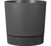 Scheurich LINO+, jardinière en plastique, couleur : gris métallisé, 47 cm de diamètre, 46 cm de hauteur, 56 l de capacité.