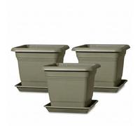 Scheurich Lot de 3 pots de fleurs Nora avec sous-verres, Couleur: Vert mousse, Carré, 39 cm de diamètre, 31,5 cm de hauteur, 25,4 l de volume, Extérieur